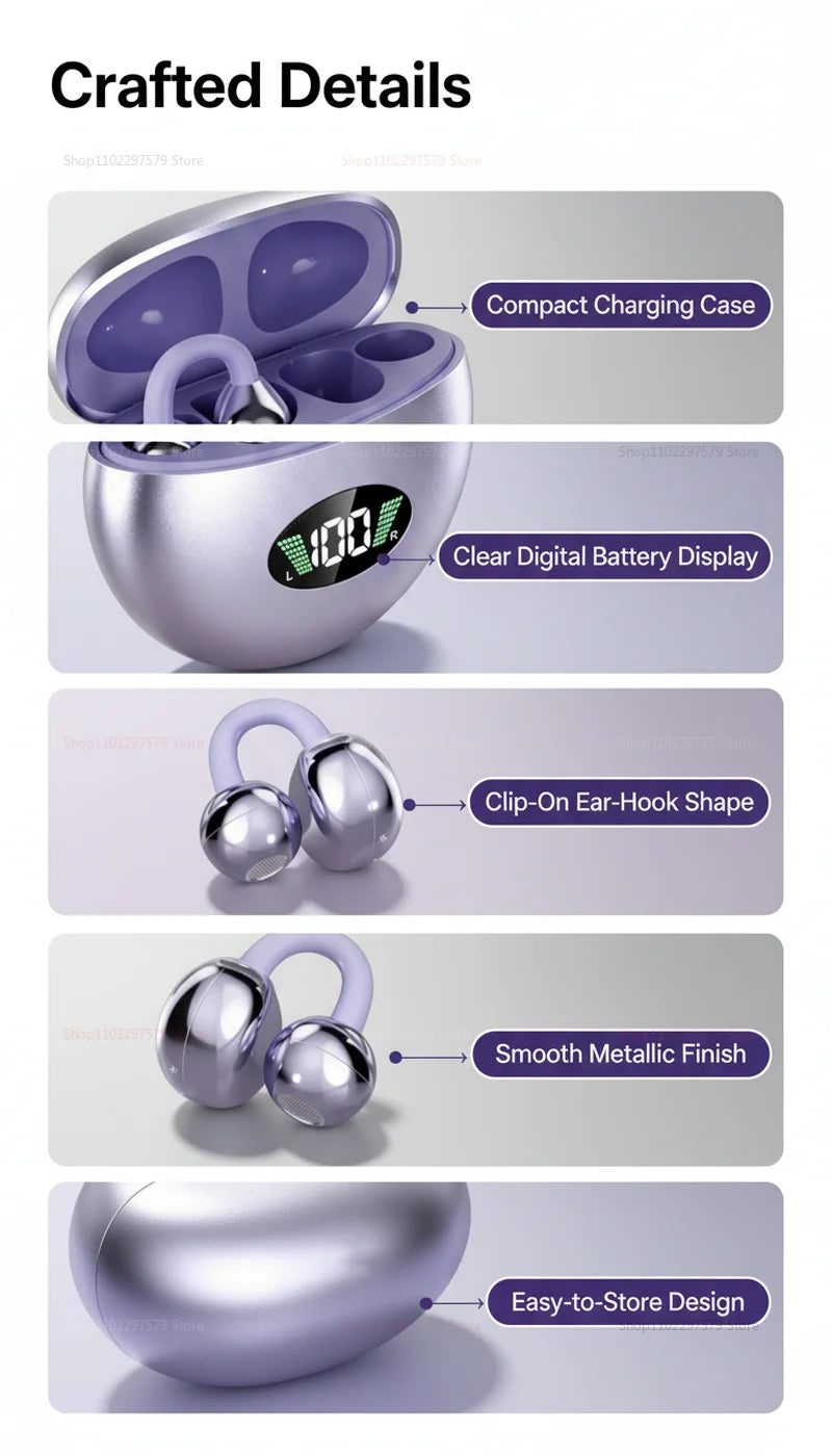 Hot Sale Bluetooth Clip-on Earphones Premium Sound Quality Long Battery Life Perfect for Sports Earbuds Headphones With Mic