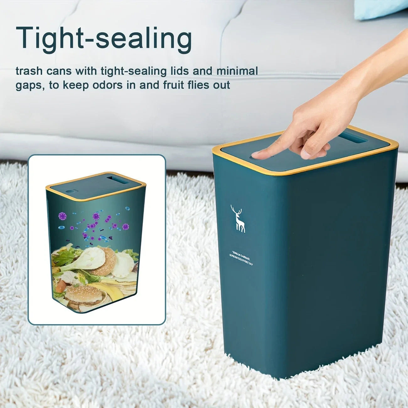 1pc Bathroom Trash Can 15L Garbage Can with Press Top Lid for Kitchen, Bedroom, Living Room Plastic Wastebasket with Pop-up Lid
