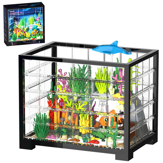 Fish Tank Building Block, Lighting Aquarium Building Sets with Treasure Chest, 533 Pcs, Animal Building Toys for Boys Girls 8-12