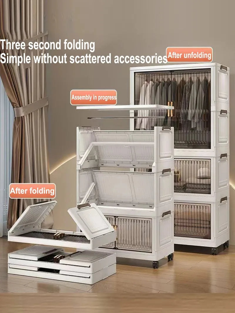 70-80cm Multifunction Folding Storage Cabinet | Dustproof Foldable Wardrobe & Closet Organiser | Heavy-Duty Household Sundries Locker Storage Box