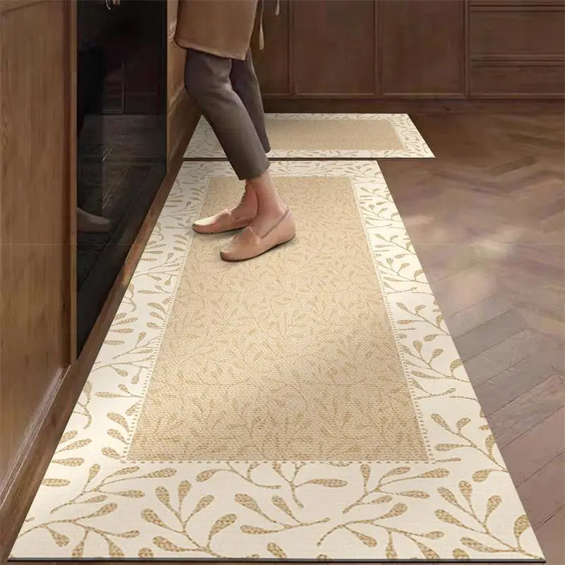 Kitchen Rug Pvc Waterproof Leather Carpet Beige Long Floor Mat Non-slip Oil-proof Home Decoration Vinyl Rugs Alfombras De Cocina