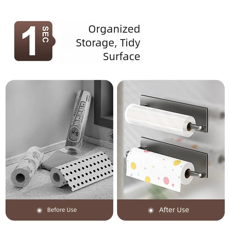 1 magnetic self-adhesive wall-mounted tissue holder with cling film, easy magnetic installation, suitable for kitchen, bathroom