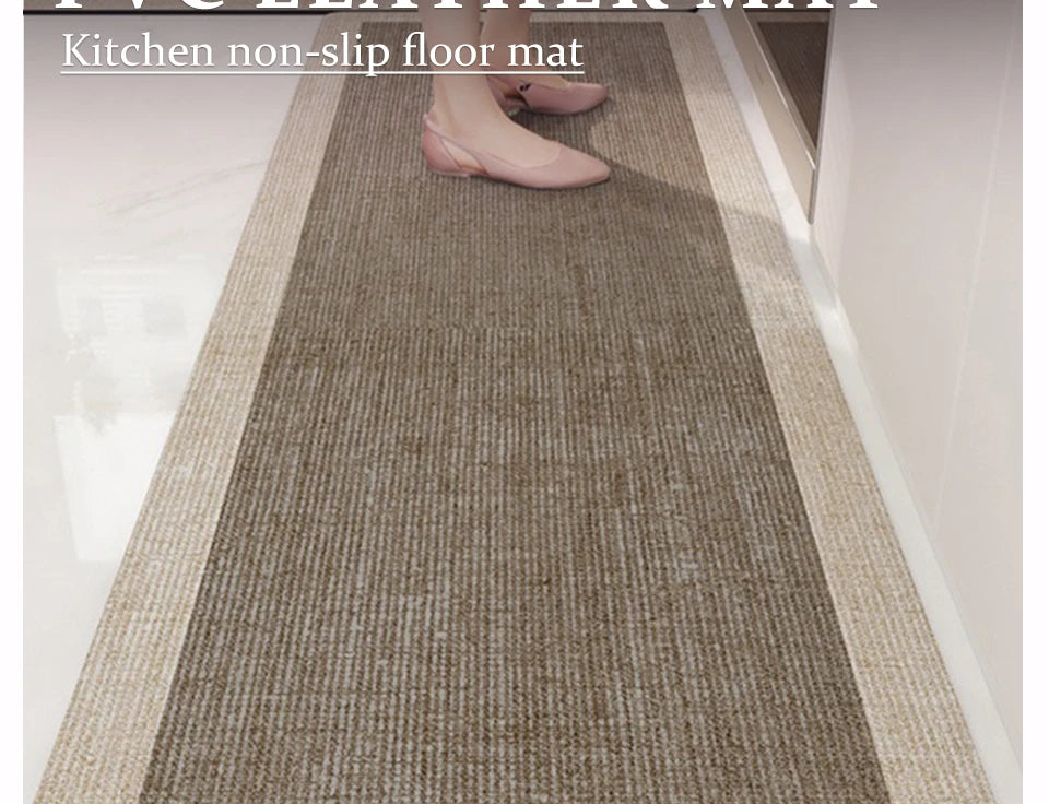 Kitchen Floor Mat Anti-slip Oil-proof Carpet Pvc Leather Waterproof Foot Mats Long Rug Brown Beige Home Decoration Rugs 주방 카펫