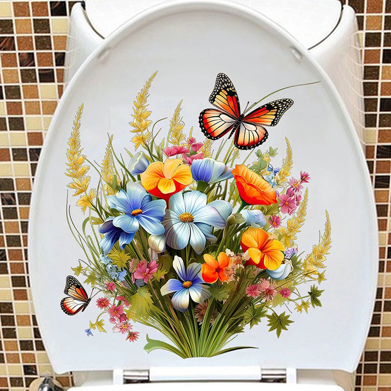 Butterfly Flower Waterproof Toilet Sticker Bathroom Toilet Seat Beautification Decorative Sticker Self-adhesive Decals