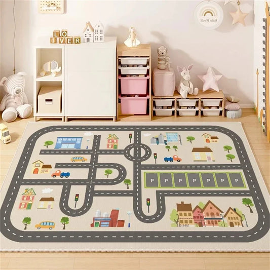Children's Room Play Area Carpet Living Room Bedroom Children's Car track Digital puzzle game mat Baby play crawl mat