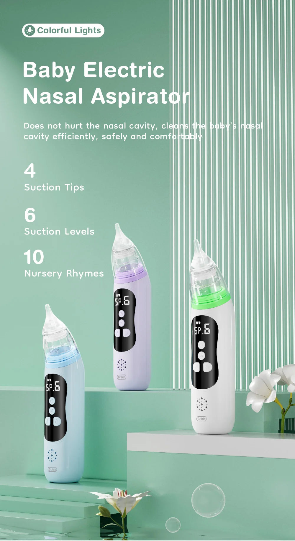 MAMIJOY Baby Electric Nasal Aspirator Nose Suction Device＆Food Grade Silicone Mouthpiece 6 Suction Modes and Soothing Music U94