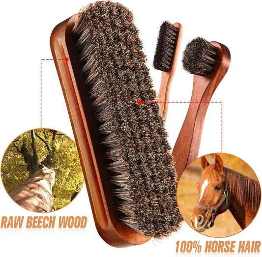 4 Pieces Horsehair Shiny Shoe Brush Set Polishing Applicator Cleaning Leather Shoes Boot Care Brush Suede Cleaning Brush