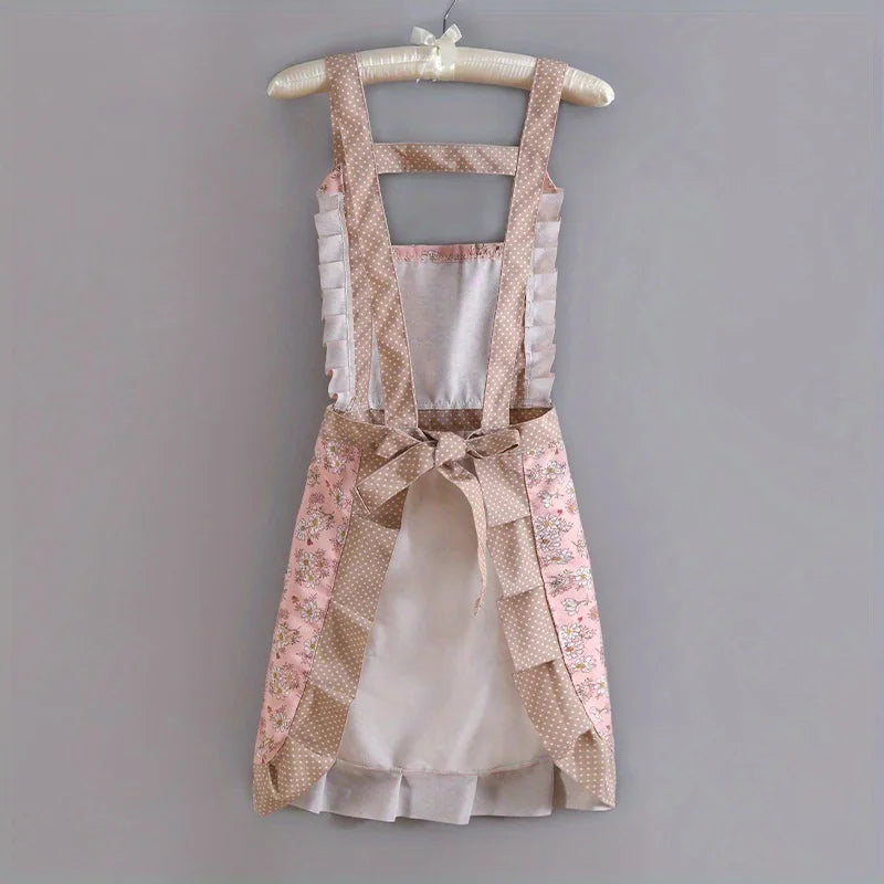 1pc Strap Canvas Floral Apron with Hood, Waterproof Oil-resistant Breathable Workwear Waist Apron