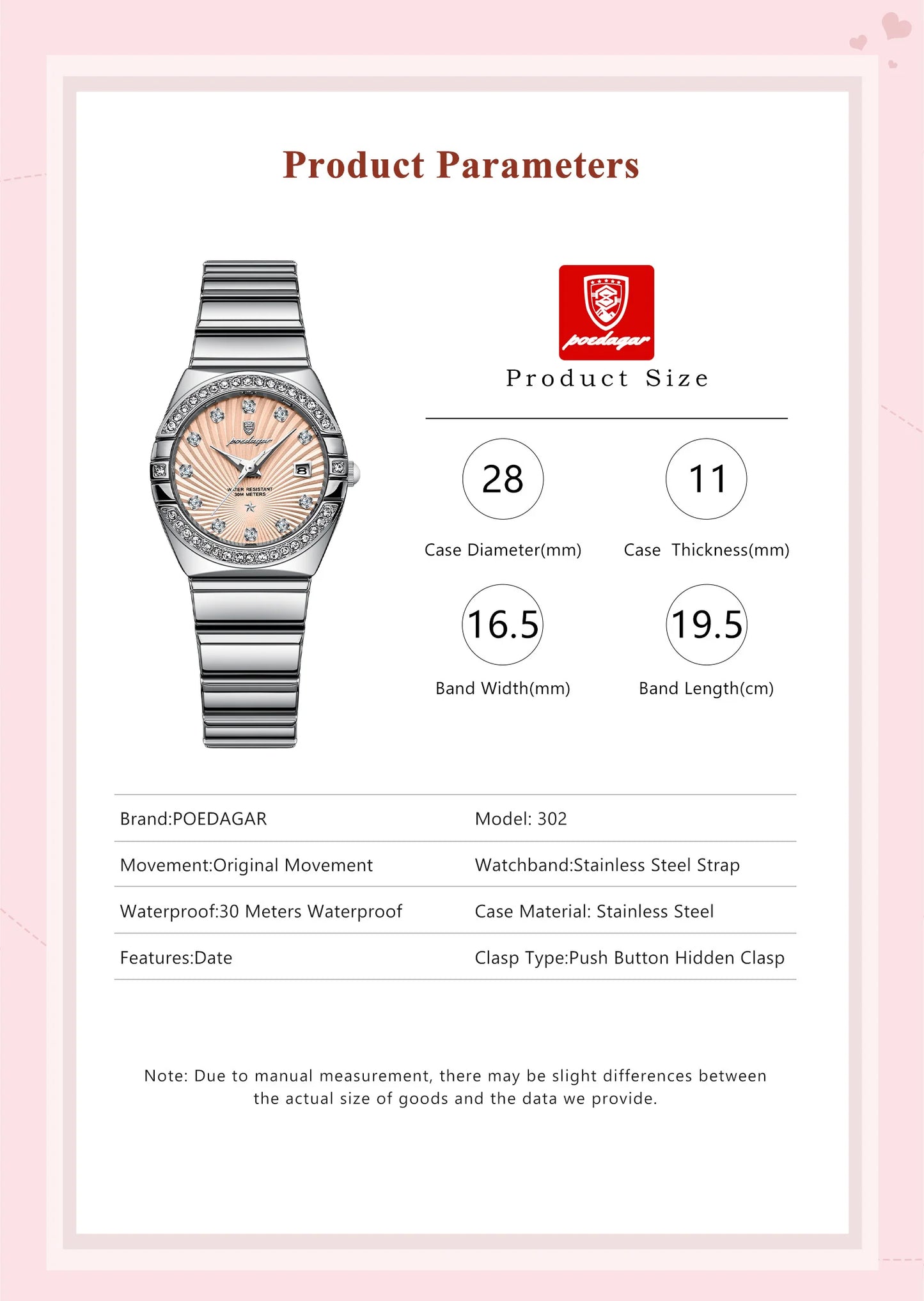POEDAGAR Top Exquisite Woman Watch Waterproof Luminous Date Stainless Steel Watches For Ladies Elegant Quartz Women's Wristwatch