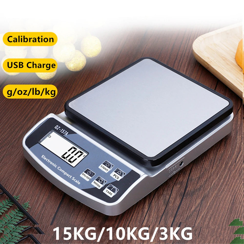 Digital Precision Scale Electronic Scale Waterproof Smart Kitchen Scale with Calibration USB Charge Coffee Balance 15/10/3KG