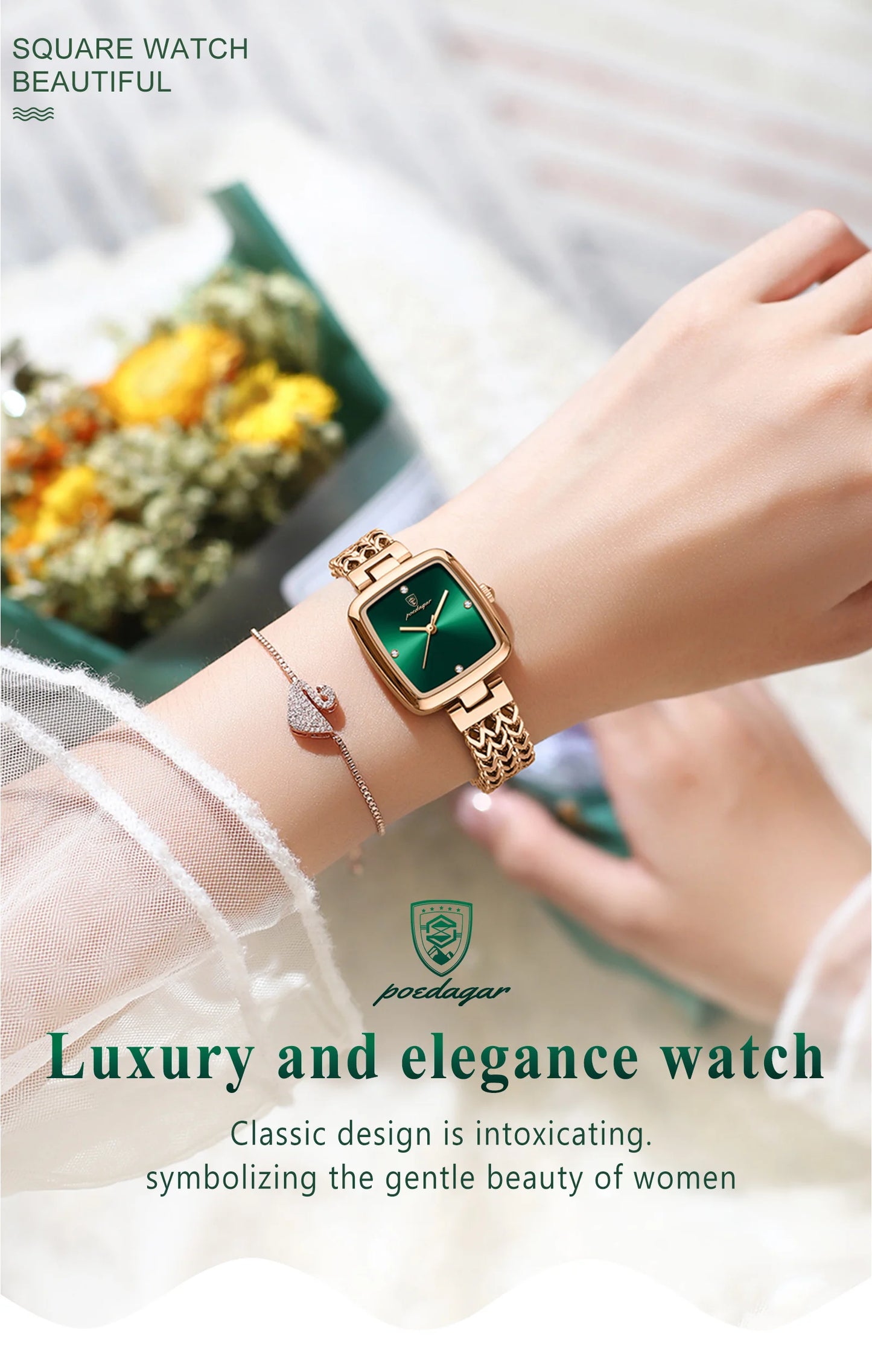 POEDAGAR Luxury Square Watch for Woman Waterproof Stainless Steel Women Quartz Watches Female Elegant Dress Simple Ladies Watch