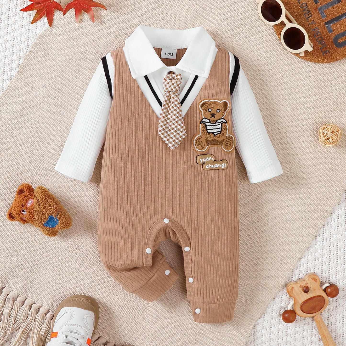 New Gentlemen Romper with Tie Short Sleeved Baby Onesie Summer Daily Wear Jumpsuit Birthday Clothing for Toddler Boy 1-18 Months