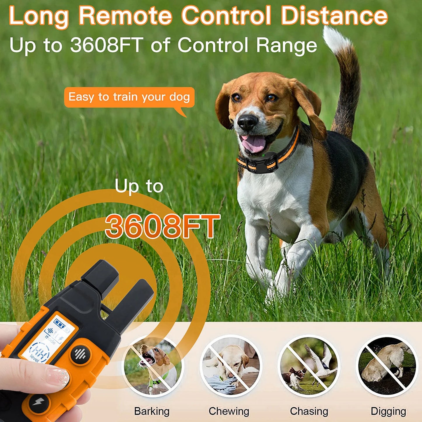 3300Ft Electric Dog Training Collar Remote Control Waterproof Pet BehaviorFor 5-120lbs Puppy With Shock Vibration Beep