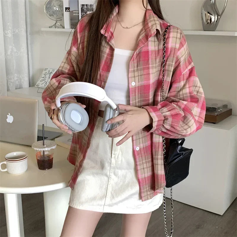 Long Sleeve Collared Button-Up Tartan Black Flannel Shirt