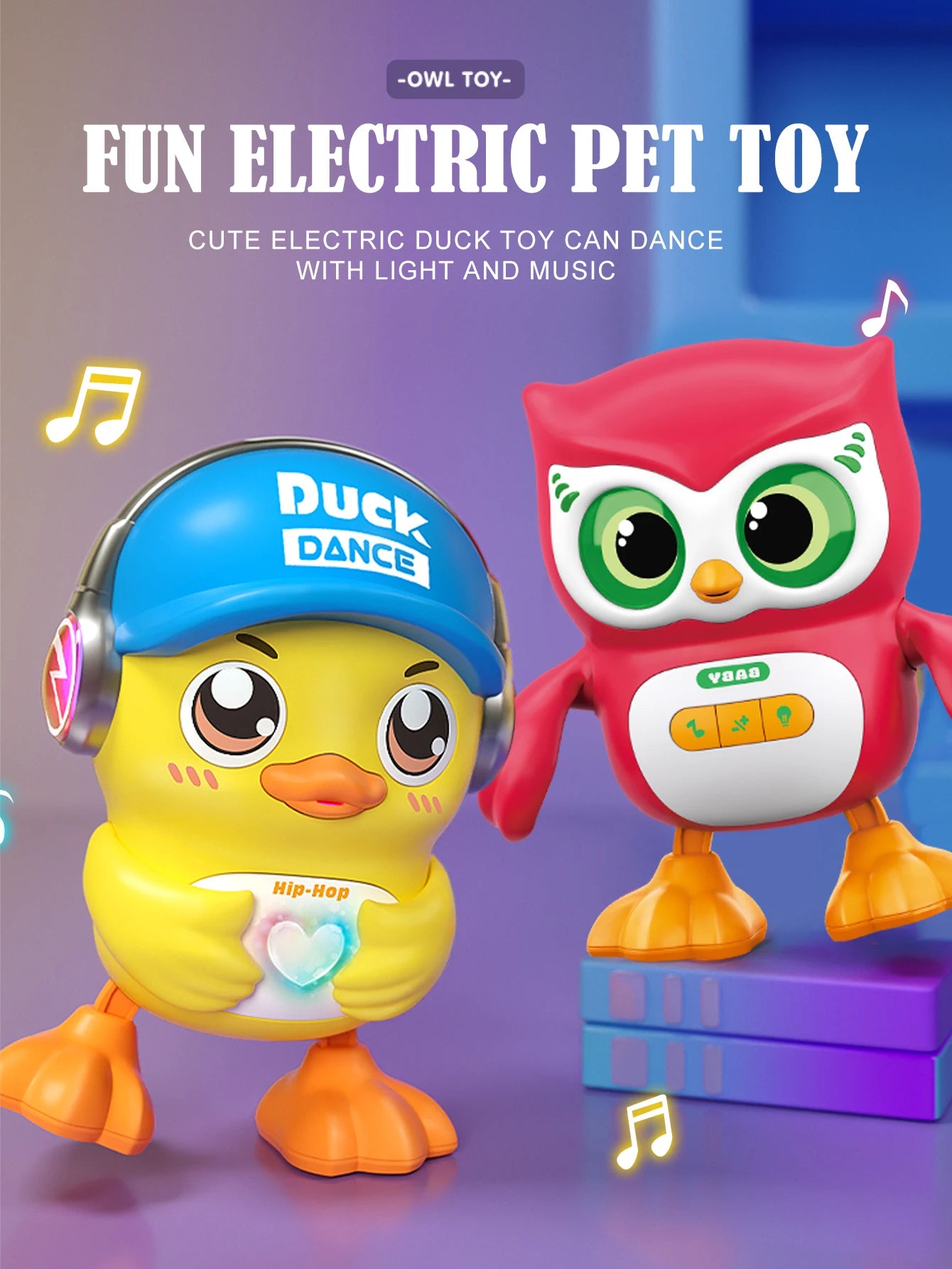 Cute Animals Electronic Toy, Owl Duck Pet with Music Light Dancing Adjustable Volume Moving Robot Mode for Children