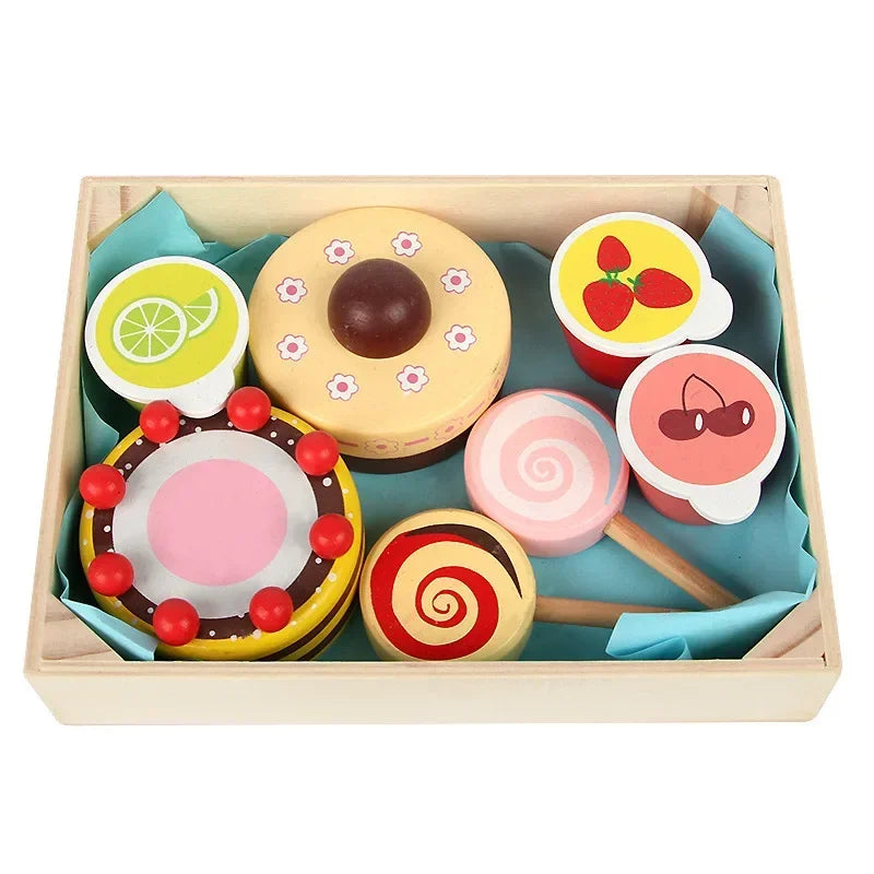 Wooden Simulation Kitchen Toy Montessori Pretend Play House Series Cut Fruit Desserts Children Cut Vegetables Educational Toys