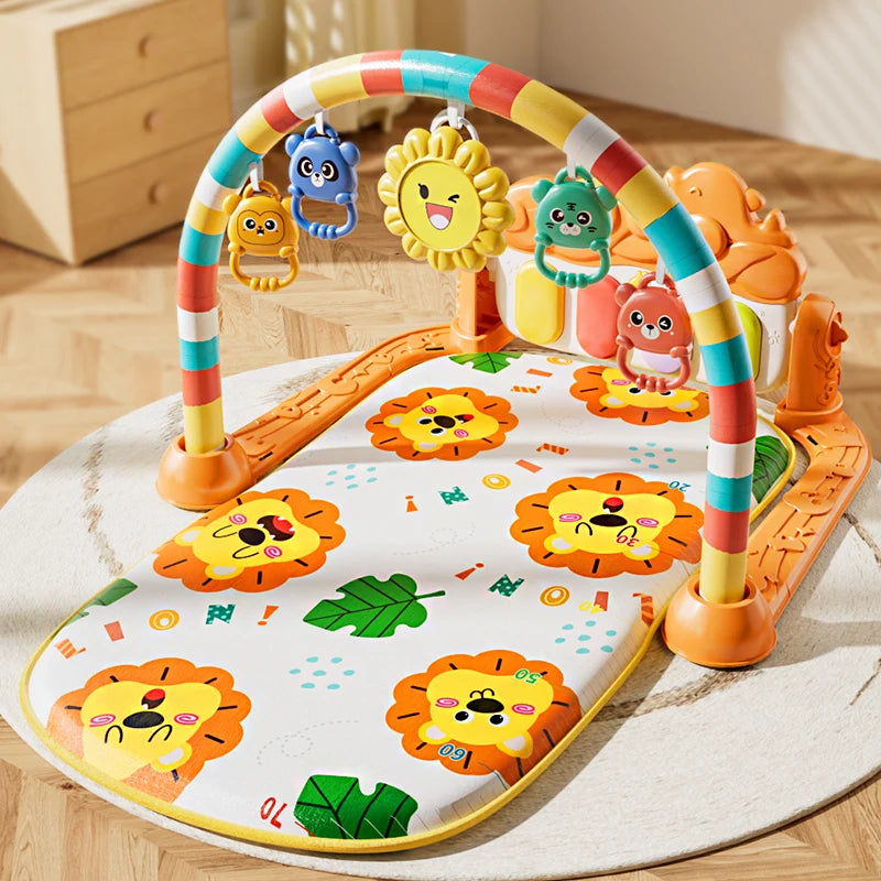 Baby Activity Play Mat with Music & Lights, 5 Detachable Sensory Toys Kick Piano Mat, Tummy Time Game Playmat Easy Assembly Moto