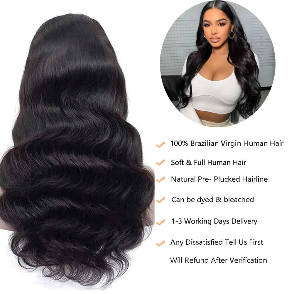 Varlea 200% Density 40 Inch Body Wave Human Hair Loose Body Wave Lace Front Wig 13x6 13x4 Hd Lace Frontal Wigs Black For Women
