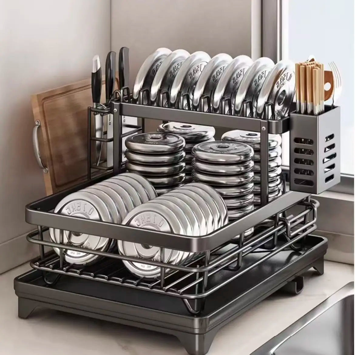 Expandable Over Sink Dish Drying Rack Kitchen Plate Bowl Organiser With Drainboard Countertop Utensil Storage Space Saving Shelf