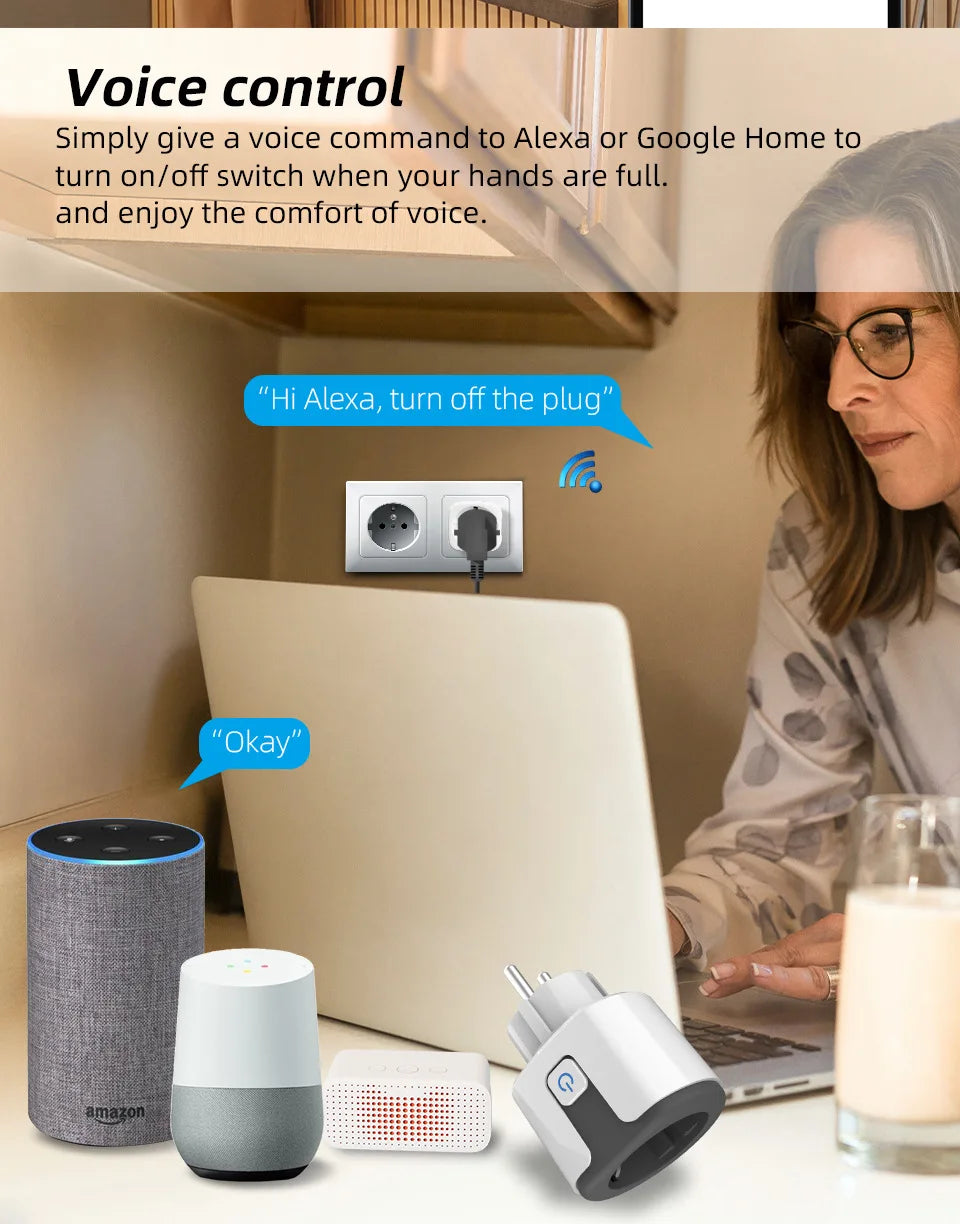 Tuya Smart Wifi Plug 16A/20A EU Outlet 3680W Power Meter Wireless Remote Control Smart Socket Compatiable With Alexa