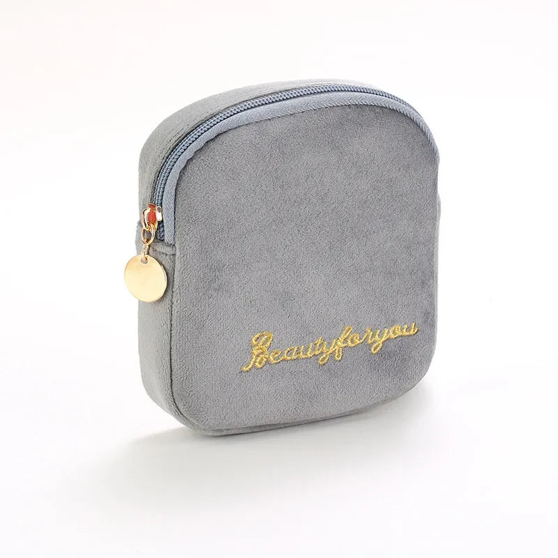 Plush Cosmetic Bag for Women – Large Zipper Makeup & Toiletry Travel Pouch, Solid Color Beauty Bag