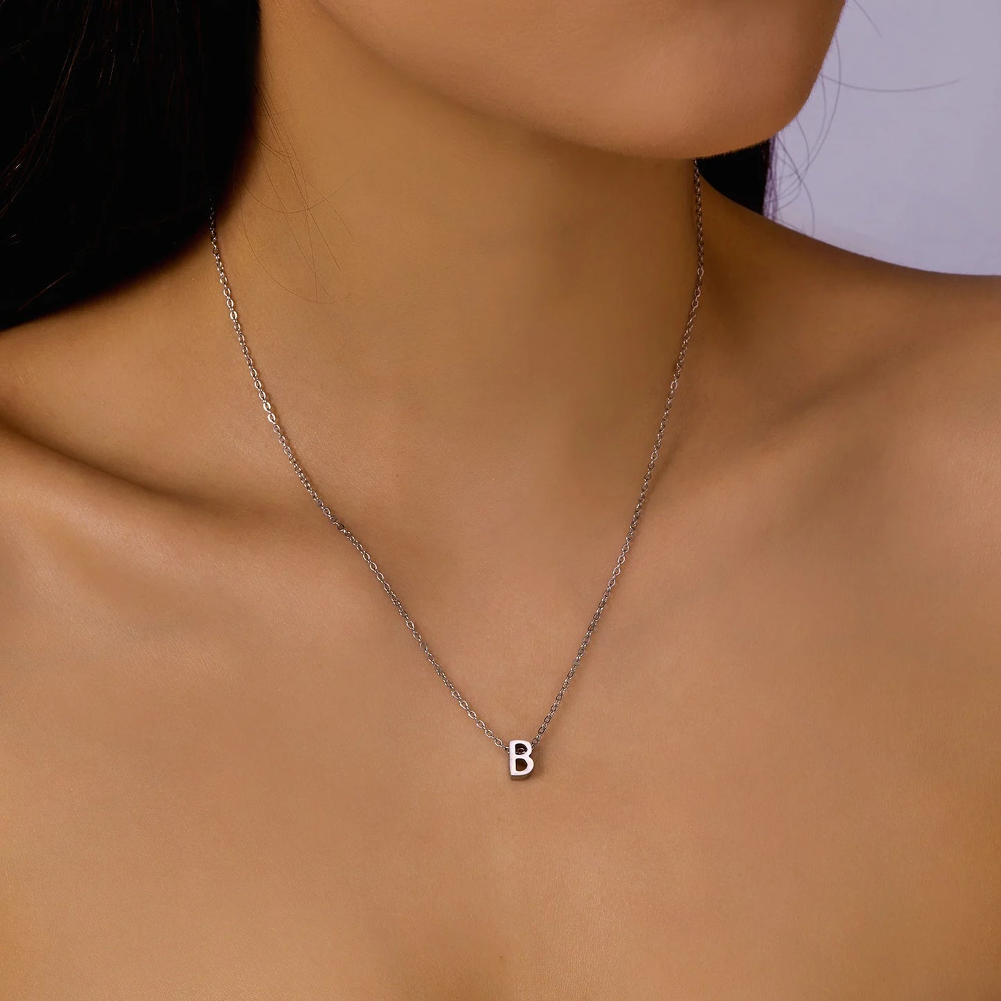 Silver Color Tiny A-Z Initial Letter Necklace for Women Stainless Steel 26 Alphabet Name Pendant Necklaces Jewelry Birthday Gift
