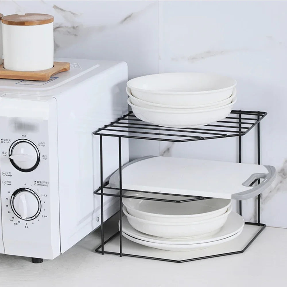 Kitchen Seasoning Corner Rack Pot Dish Food Sundries Organiser Rack Non Punching Portable Storage Table Kitchen Bathroom Holder
