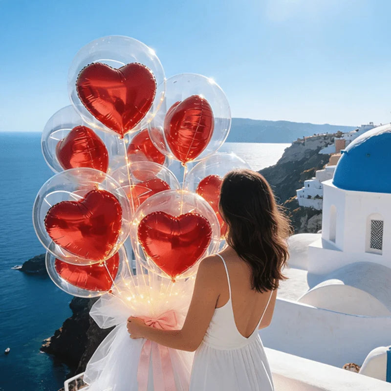 10pcs Transparent Bubble Balloon Set with Red Heart Foil Balloons Valentine's Day Birthday Wedding Party Decoration Photo Props