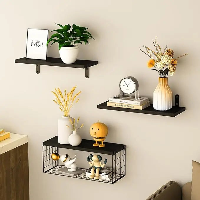 Bath Wall Towel Storage Holder Set Above Toilet, Rolled Towel Shelf Organiser for Small Bathroom Black Wood Vertical Towel Rack