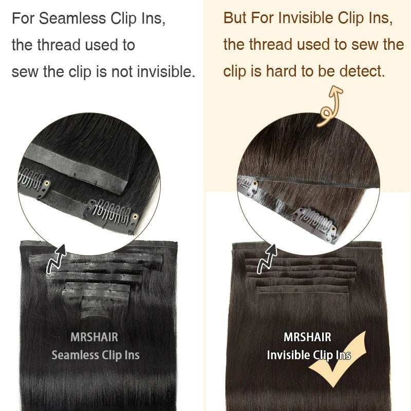 Invisible Thick PU Clip In Human Hair Extensions Seamless PU Weft Tape Clip on Hair For Thick Raw Hair 7PCS 12-24inch 100G-120G
