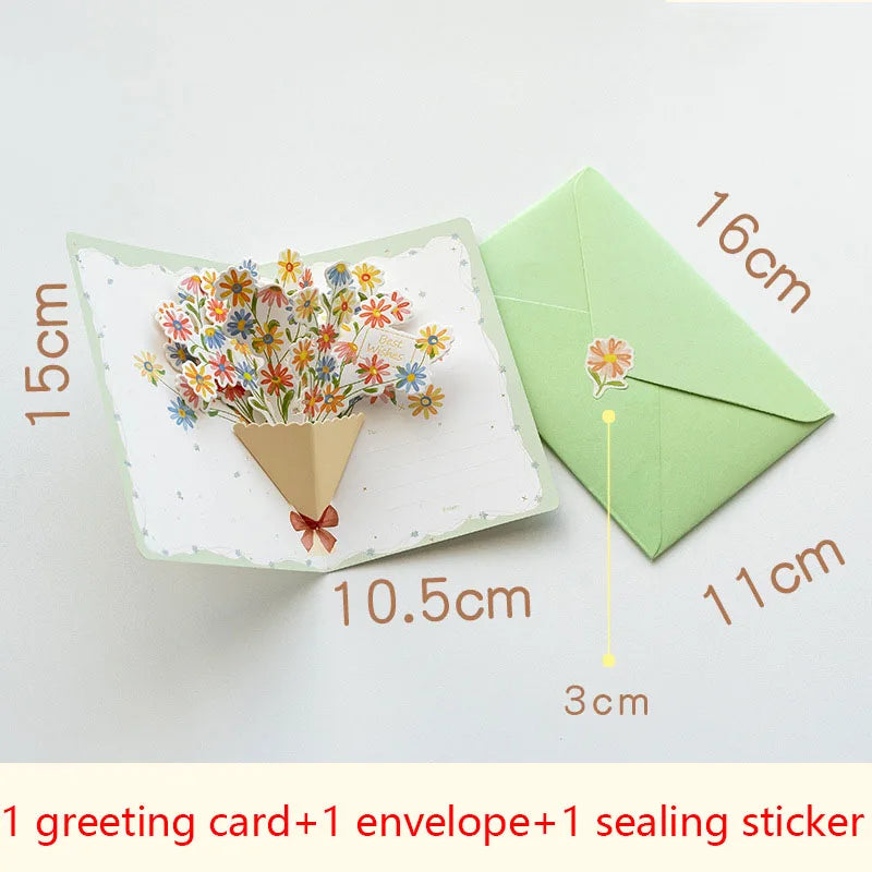 3D pop-up style creative minimalist greeting card original flower blessing card happy birthday party invitation letter gift