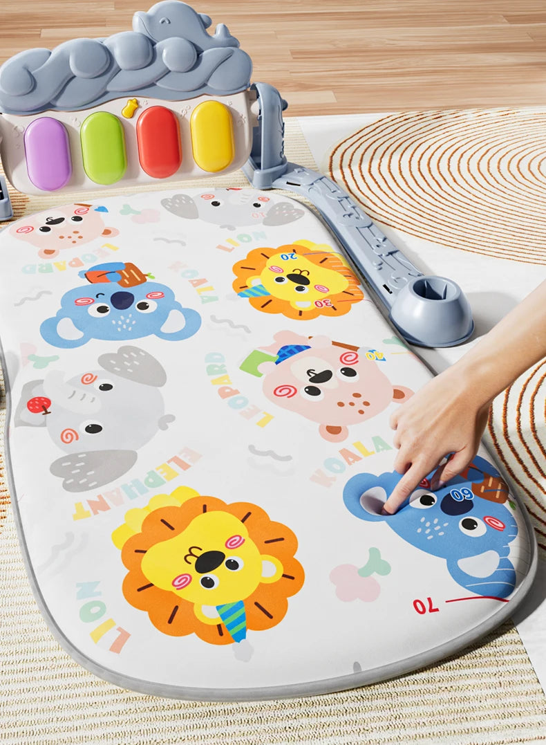 Baby Activity Play Mat with Music & Lights, 5 Detachable Sensory Toys Kick Piano Mat, Tummy Time Game Playmat Easy Assembly Moto