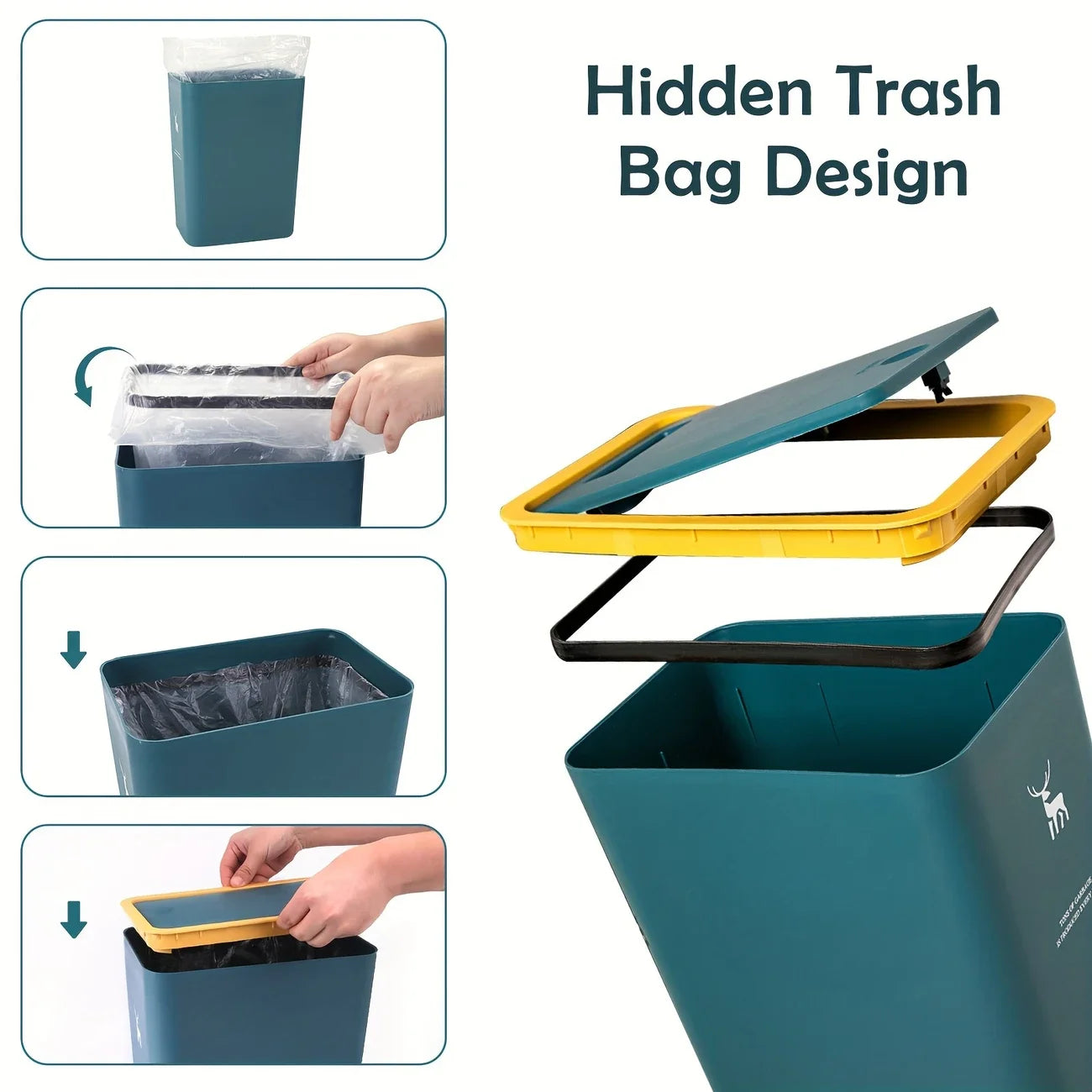 1pc Bathroom Trash Can 15L Garbage Can with Press Top Lid for Kitchen, Bedroom, Living Room Plastic Wastebasket with Pop-up Lid