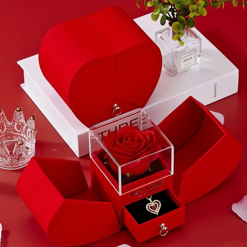 1pcs Luxury Rose Jewelry Box - Valentine's Day, Mother's Day, Eternal Flower Artificial Flower Gift Box Jewelry Box