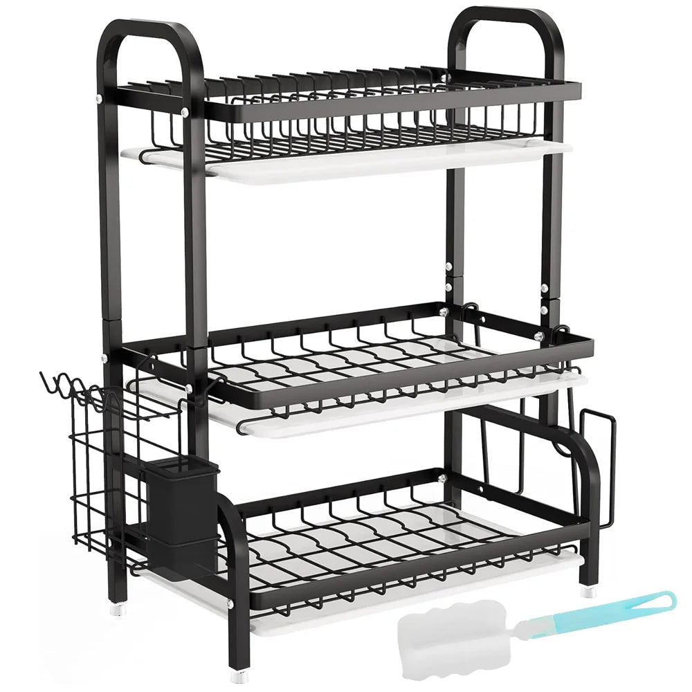 Dish Drying Rack 2/3-Tier Kitchen Organiser Dish Rack Drainboard Set Kitchen Accessories Organize Countertop Dinnerware Storage