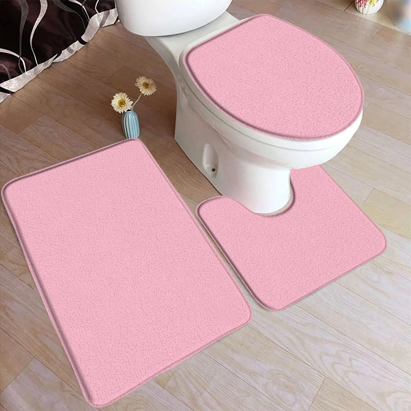 Black Bath Mat Set Modern Solid Colour Home Doormat Carpet Flannel Bathroom Decor Floor Rugs U-shaped Pad With Toilet Lid Cover