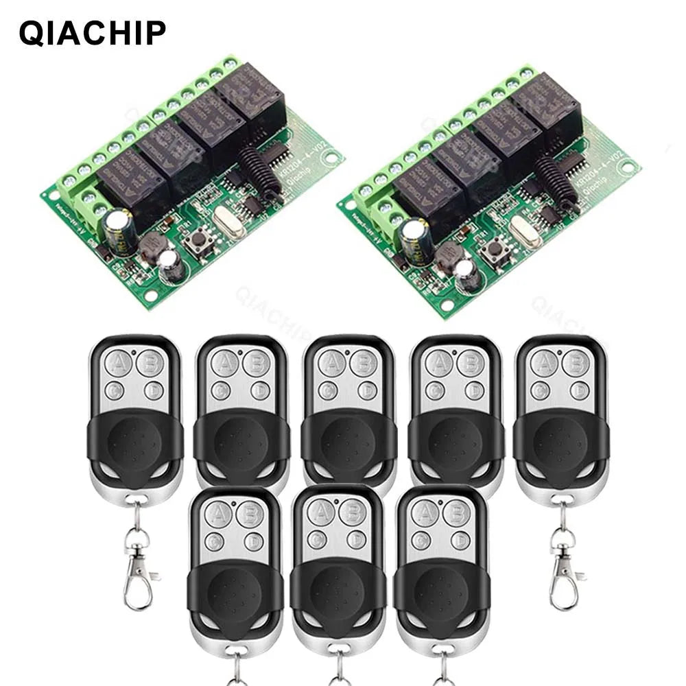 QIACHIP 4CH 433.92MHz Relay Module – DC 5V/12V/24V/48V 10A Wireless Remote Control Switch for EV1527, DC Motor DIY