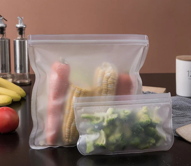 10PCS Food Grade Silicone Food Storage Bags Fresh-keeping Sealed Containers Leakproof Durable Reusable Stand Up Zip Freezer Bags