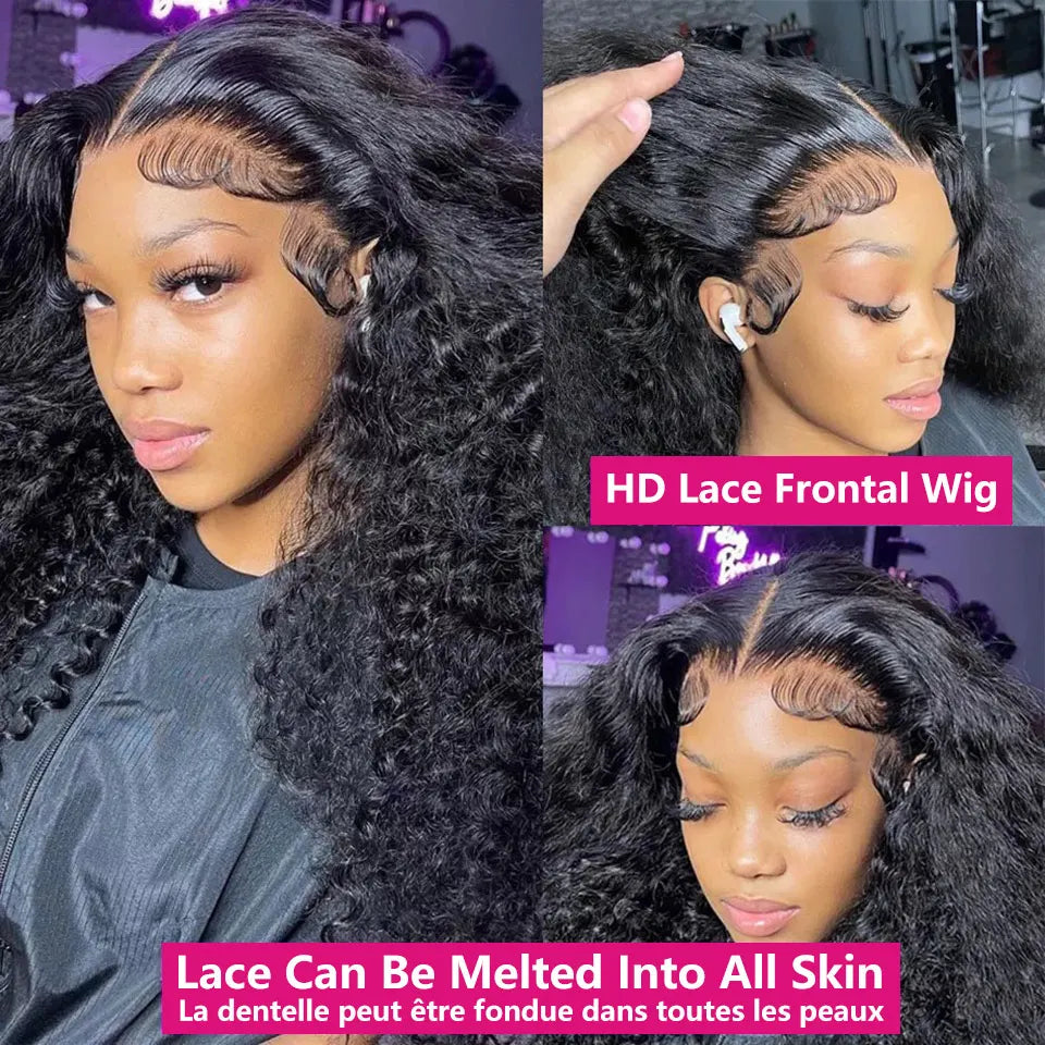 13x4 Hd Kinky Curly Lace Frontal 100% Human Hair Wigs Pre Plucked Brazilian Glueless Water Wave 4x4 Lace Closure Wigs Curly Wave