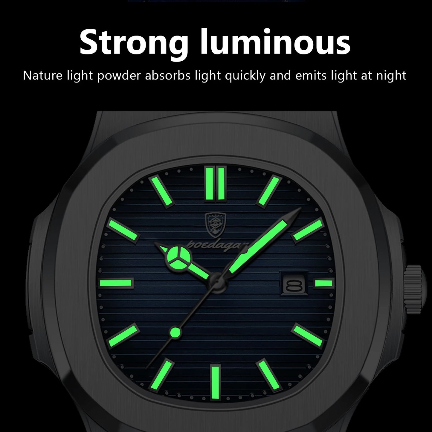 POEDAGAR Luxury Original Man Watch Date Waterproof Luminous Square Men Wristwatch High Quality Leather Men's Quartz Watches Male