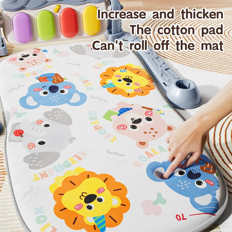 Baby Activity Play Mat with Music & Lights, 5 Detachable Sensory Toys Kick Piano Mat, Tummy Time Game Playmat Easy Assembly Moto