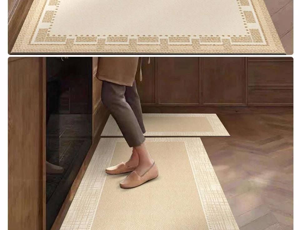 Kitchen Rug Pvc Waterproof Leather Carpet Beige Long Floor Mat Non-slip Oil-proof Home Decoration Vinyl Rugs Alfombras De Cocina