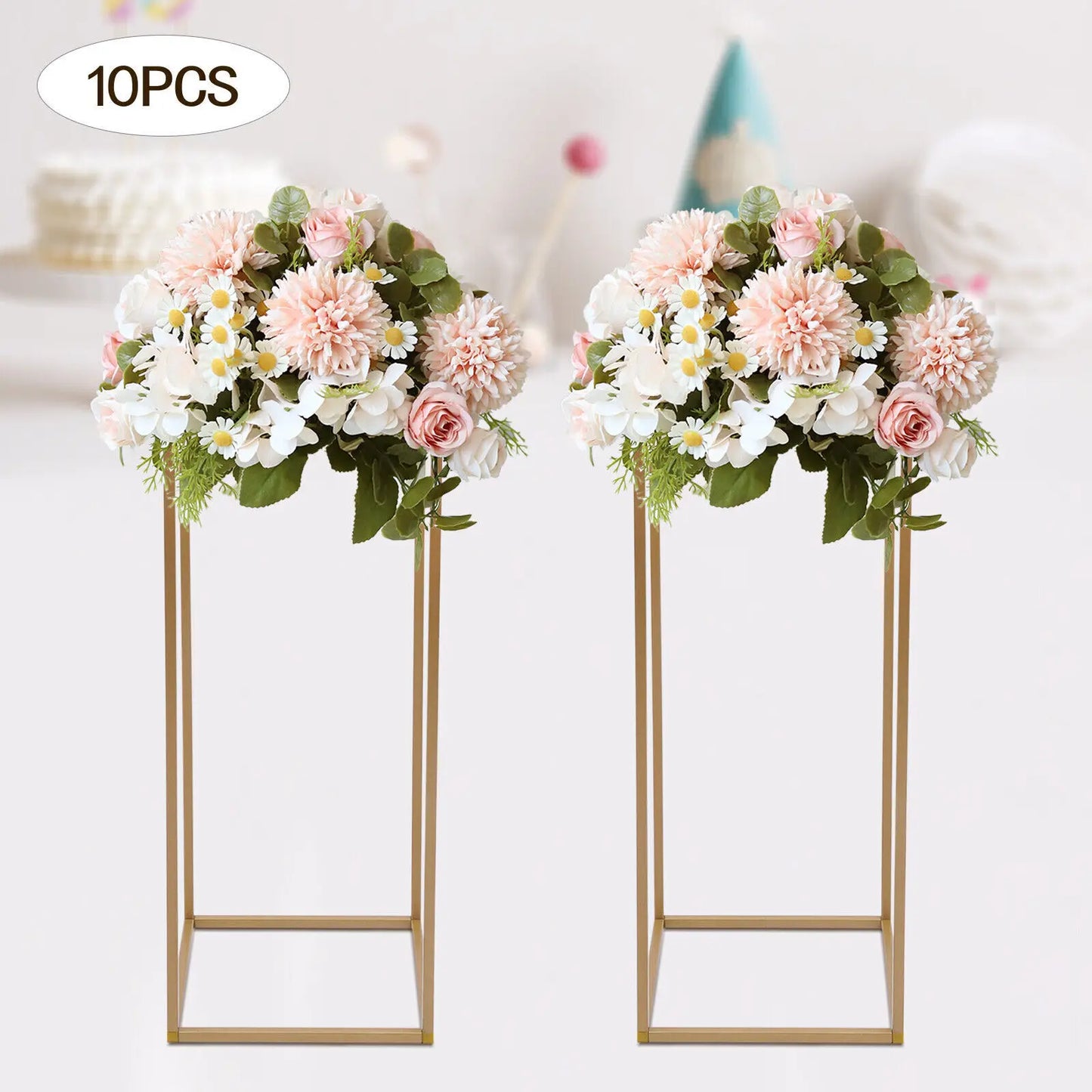 10PCS Gold Metal Wedding Flower Stand Floor Vases Flowers Column Road Lead Rack For Party Event Anniversary
