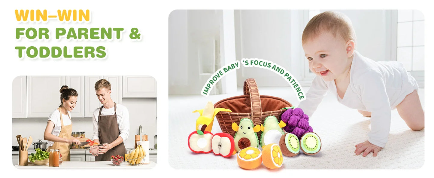 Montessori, Baby Soft Play House Fruit Basket Sensory Toys for 0-6-12 Months Baby, Newborn Felt Simulation Food Educational Toy