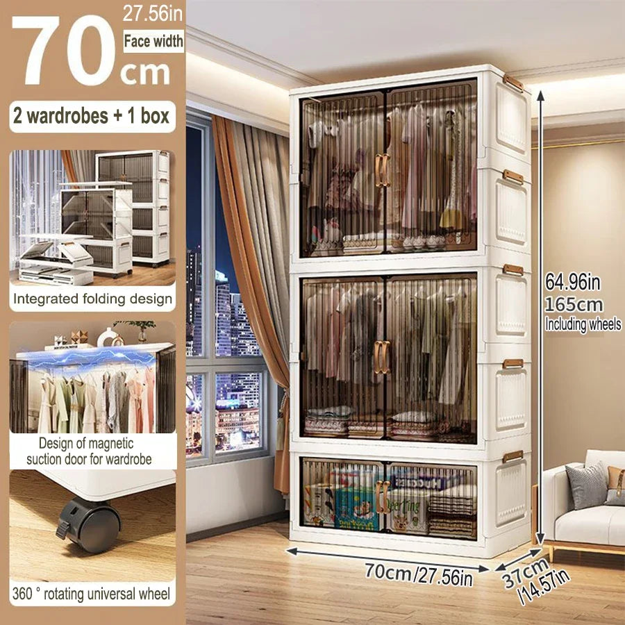70-80cm Multifunction Folding Storage Cabinet | Dustproof Foldable Wardrobe & Closet Organiser | Heavy-Duty Household Sundries Locker Storage Box