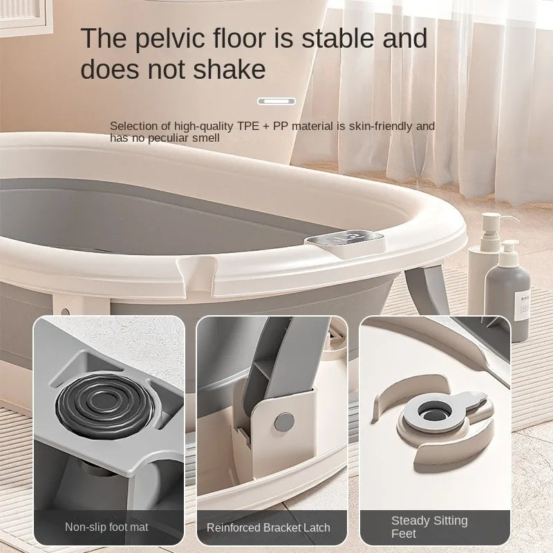 Multi-Functional Collapsible Baby Bathtub with Bath Rack and Non-Slip Mat Foldable Baby Shower Tub Portable Space Saving