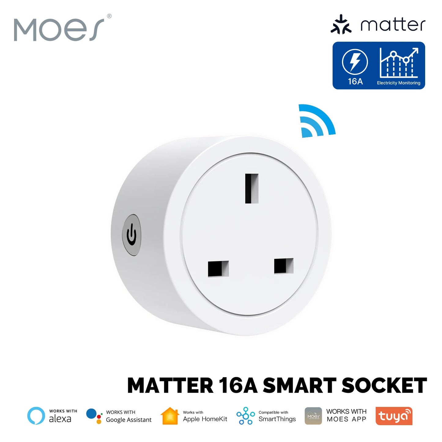 MOES Smart EU/US/UK Plug Matter WiFi Socket 15/16A Timer Outlet Power