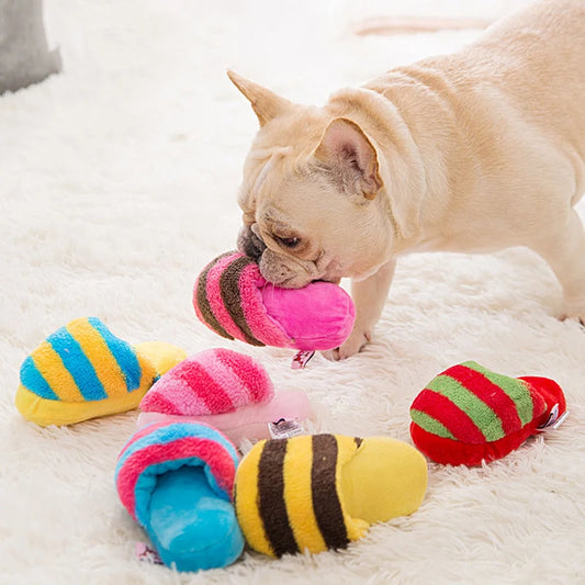 Puppy Chew Toy with Squeaker – Funny Plush Slipper for Small Dogs, Teeth-Cleaning Toy for French Bulldogs & Shiba Inus