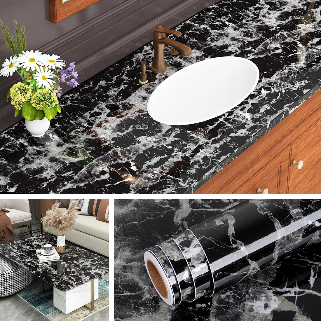 PVC Thickened Waterproof And Oil-proof Marble Wallpaper Self-adhesive Sticker Bathroom Cabinet Cooktop Desktop Decorative Film