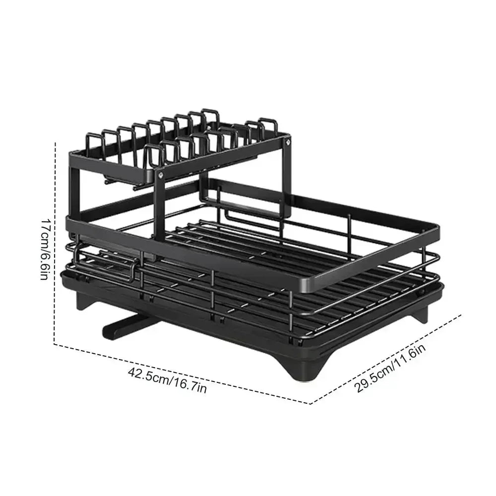 Double-layer Dish Rack Adjustable Draining Multifunctional Kitchen Countertop Organiser Hot-selling Bowls Plates Storage Saving